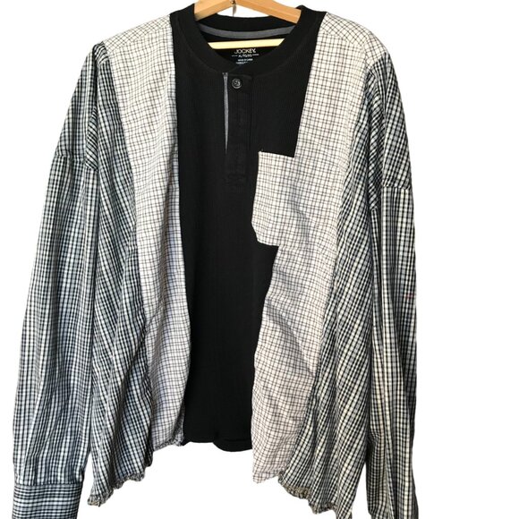 Upcycled Plus Size Mixed Prints Plaid Shirt: Reworked Patchwork Boho Spliced Top - Picture 1 of 10